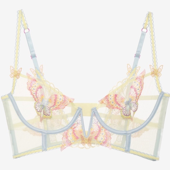 NWT For Love & Lemons 34D Embroidery Papillon Longline Bra Pastel Appliqué - Picture 4 of 5